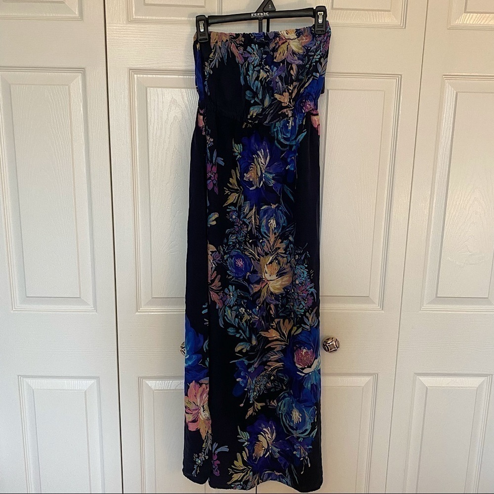Xhilaration Navy Blue Floral Strapless Maxi Dress